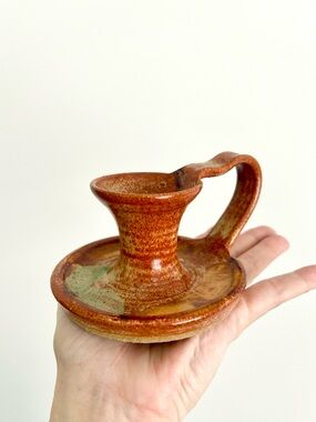 Handmade Ceramic Chamberstick Candle Holder Brown/Orange Green Home Decor